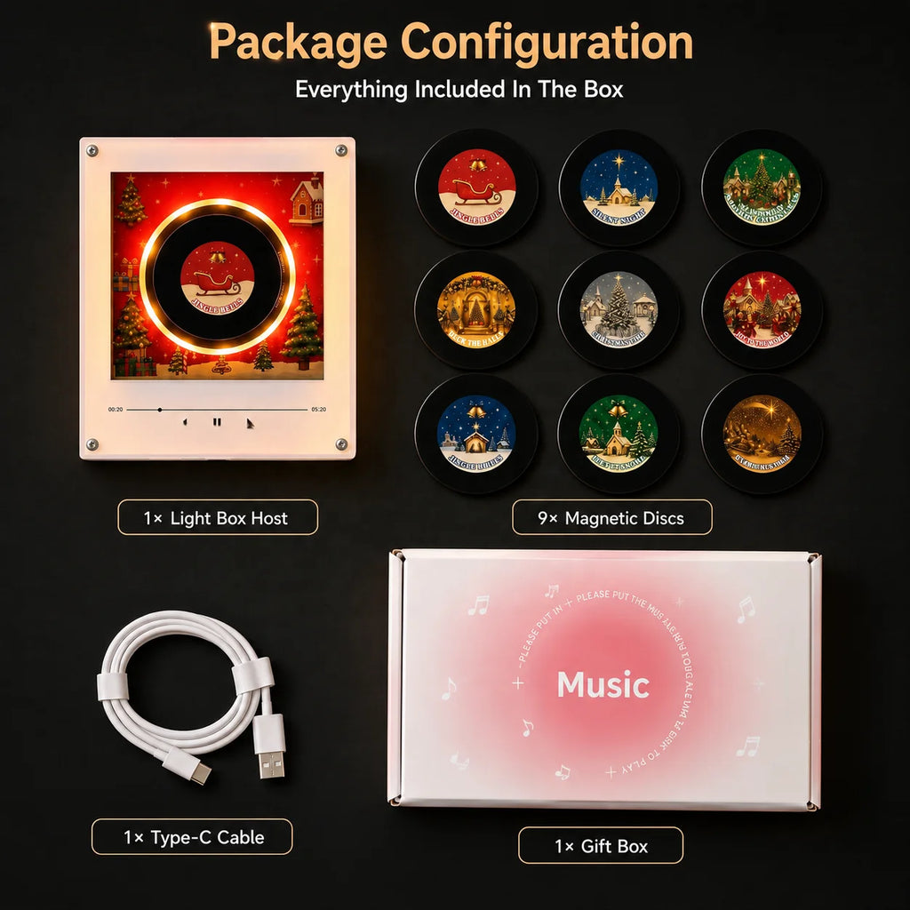 Festive USB-C Rechargeable Rotatable LED Light & NFC Music Player Fridge Magnet - Perfect Holiday Gift, Ready to Ship!
