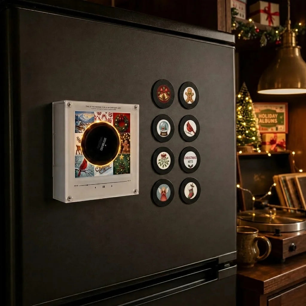 Festive USB-C Rechargeable Rotatable LED Light & NFC Music Player Fridge Magnet - Perfect Holiday Gift, Ready to Ship!