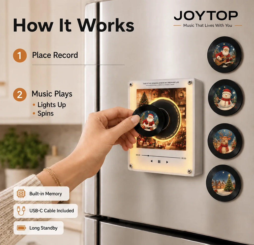 Festive USB-C Rechargeable Rotatable LED Light & NFC Music Player Fridge Magnet - Perfect Holiday Gift, Ready to Ship!